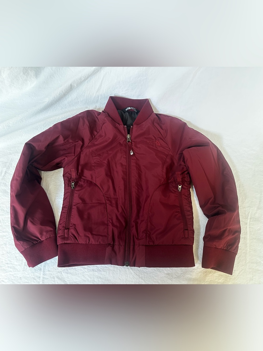 The North Face Girls Burgundy Bomber-Style Puffer Jacket